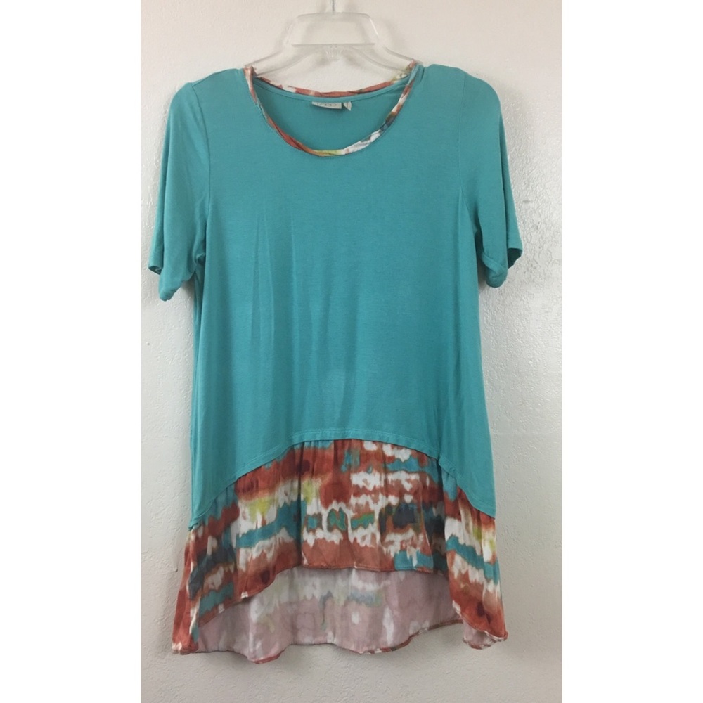 LOGO Lori GoldStein Watercolor High Low Tunic Top